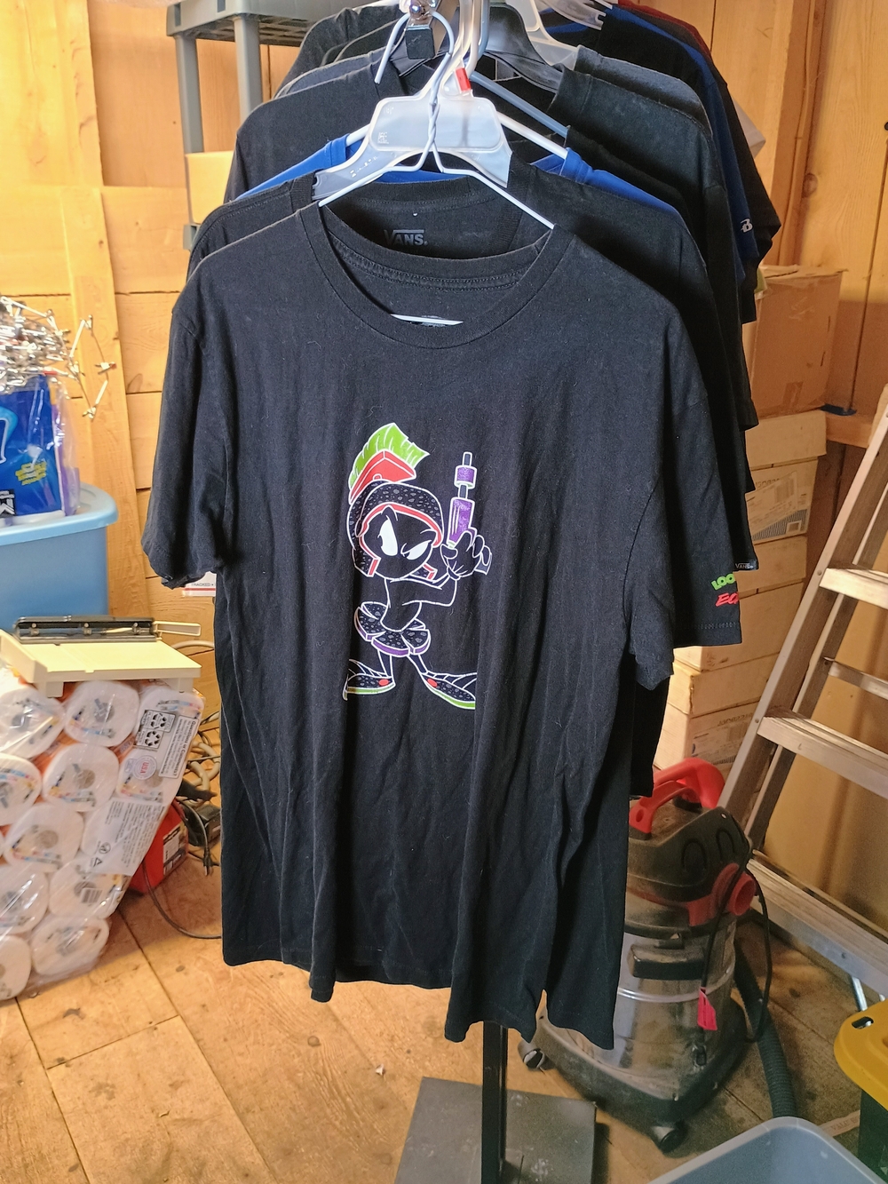 Black Graphic Tee with Colorful Cartoon Print Bin 32